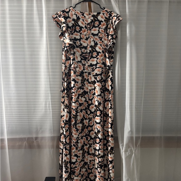 Tommy Hilfiger Black and Cream Flutter Sleeve Maxi Dress - Picture 2 of 3